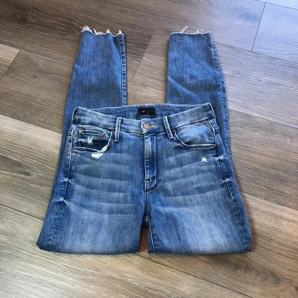 Mother Looker Ankle Step Fray Where’s The Smoke Denim Blue Jeans Women’s Size 25 - Picture 5 of 16